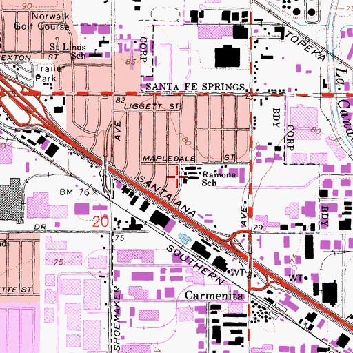 Topographic Map of Ramona School, CA