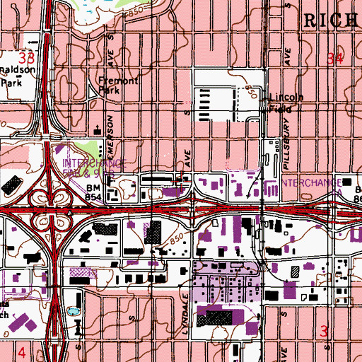 Topographic Map of Shops at Lyndale - Phase 2 Shopping Center, MN