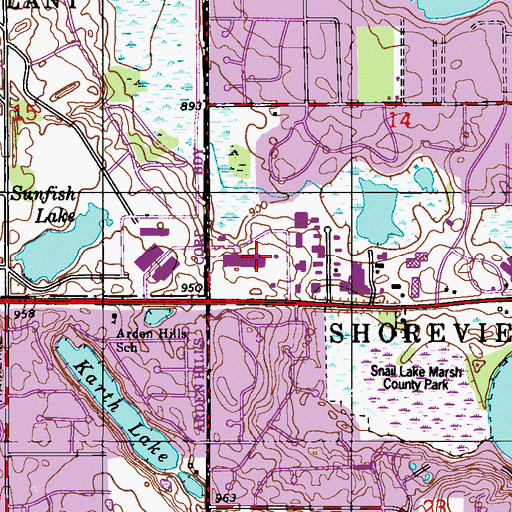 Topographic Map of Shoreview Mall Shopping Center, MN