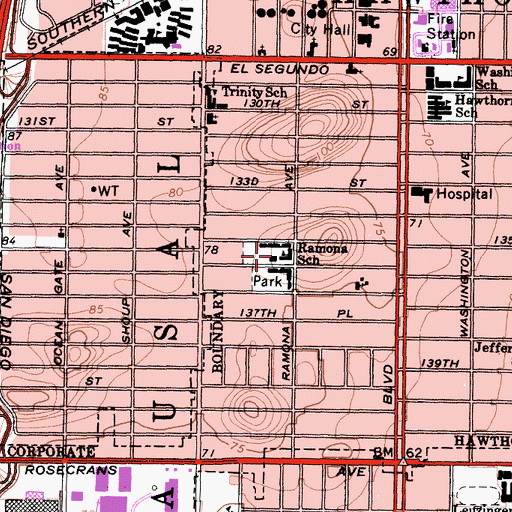 Topographic Map of Ramona Elementary School, CA