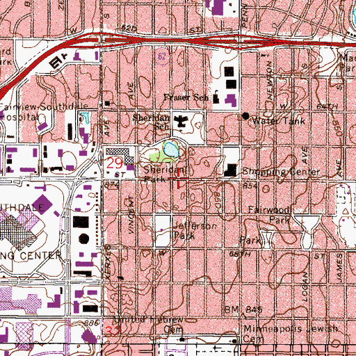 Topographic Map of Southdale Square Shopping Center, MN