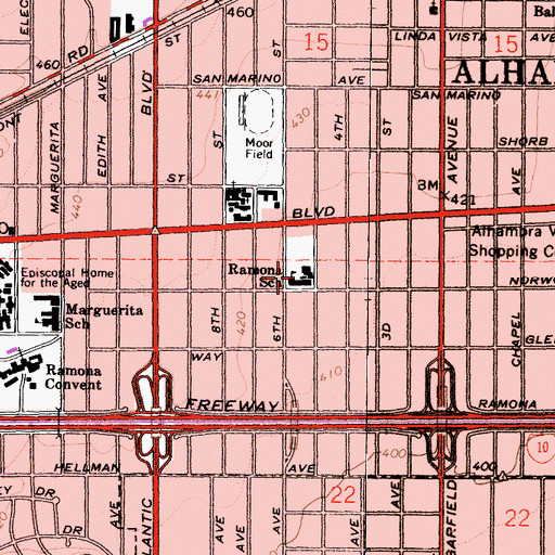 Topographic Map of Ramona Elementary School, CA