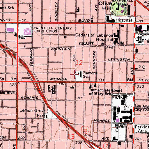Topographic Map of Ramona Elementary School, CA