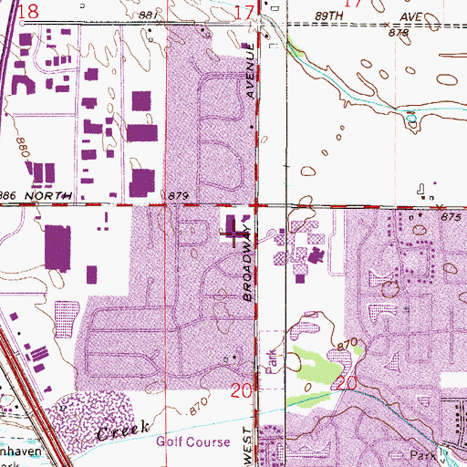 Topographic Map of The Commons Shopping Center, MN