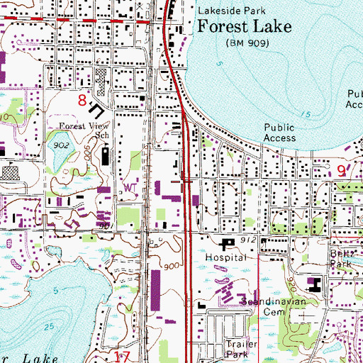 Topographic Map of The Lake Shoppes Shopping Center, MN