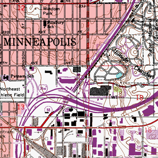 Topographic Map of The Quarry Shopping Center, MN