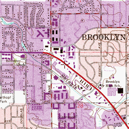 Topographic Map of Village North Shopping Center, MN