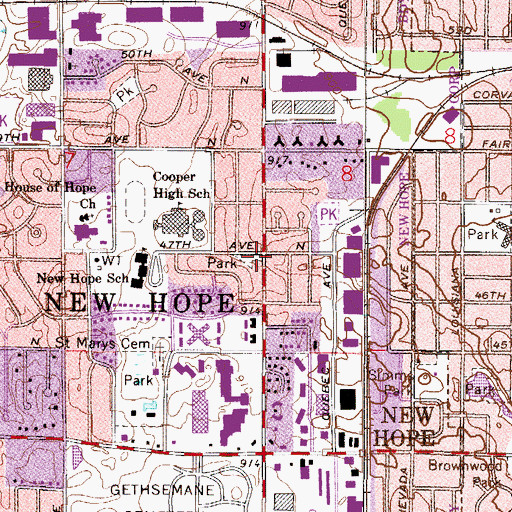 Topographic Map of Winnetka Center Shopping Center, MN
