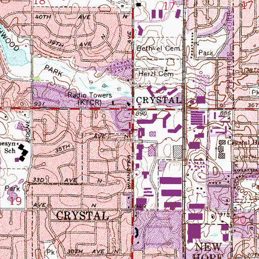Topographic Map of Winnetka Commons Shopping Center, MN