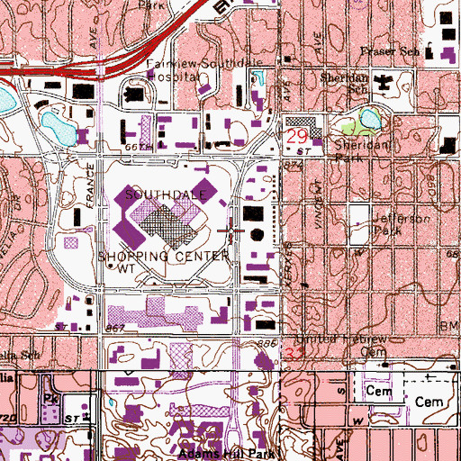 Topographic Map of Yorkdale Shoppes Shopping Center, MN