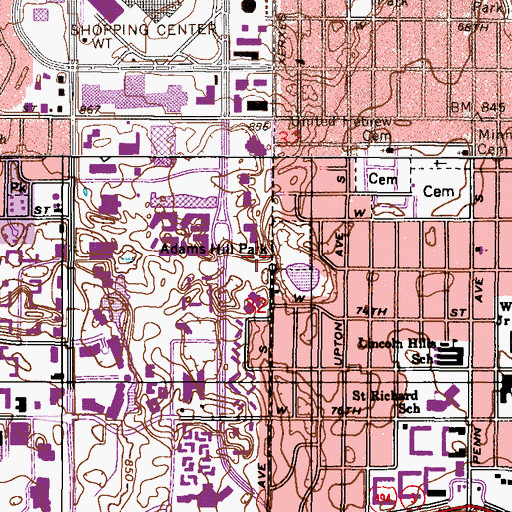 Topographic Map of Yorktown Mall Shopping Center, MN
