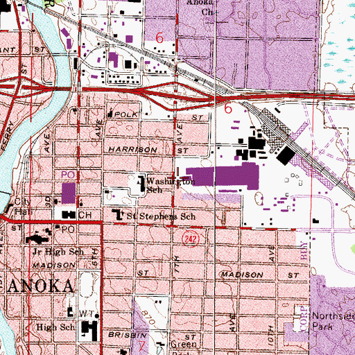Topographic Map of Anoka Post Office, MN