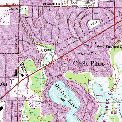 Topographic Map of Circle Pines Post Office, MN