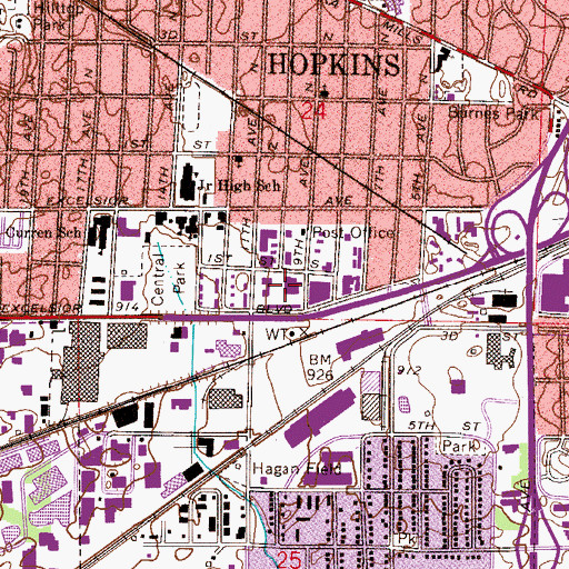 Topographic Map of Hopkins Post Office, MN