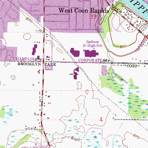 Topographic Map of Champlin Park Senior High School, MN