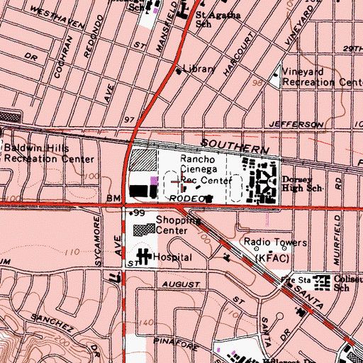 Topographic Map of Rancho Cienega Recreation Center, CA