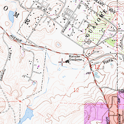 Topographic Map of Rancho Guajome, CA