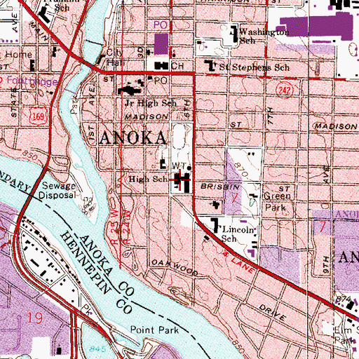Topographic Map of Fred Moore Middle School, MN