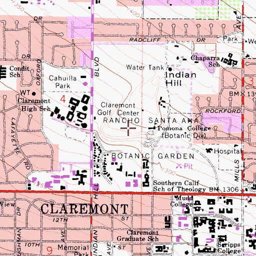Topographic Map of Rancho Santa Ana Botanic Garden, CA