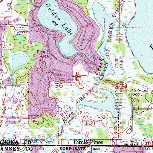 Topographic Map of Golden Lake School, MN