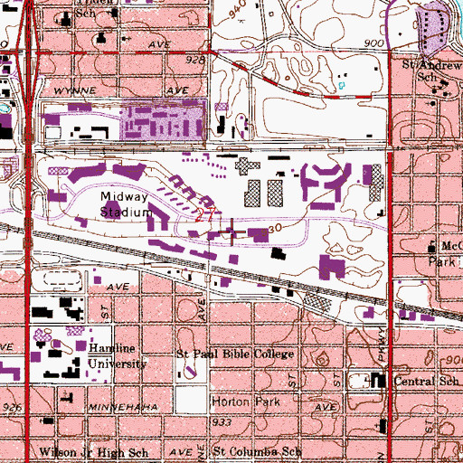 Topographic Map of Great River School, MN