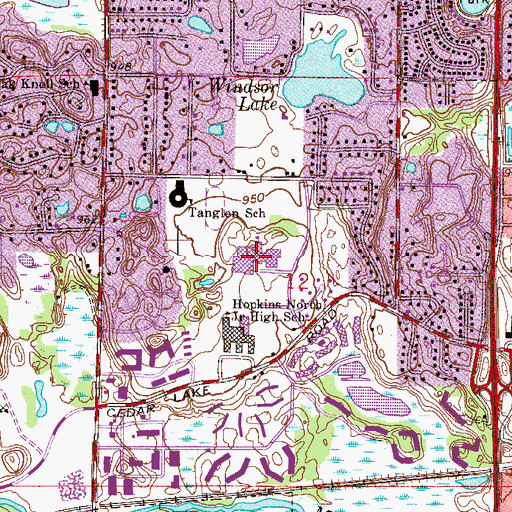 Topographic Map of Hopkins Senior High School, MN