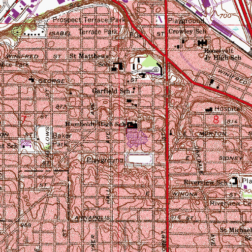Topographic Map of Humboldt Junior High School, MN