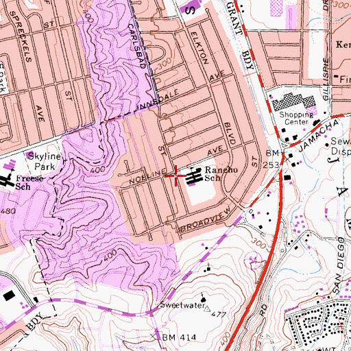 Topographic Map of Rancho Elementary School, CA