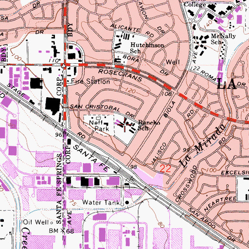 Topographic Map of Rancho School, CA