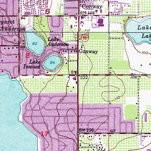 Topographic Map of First Baptist Church of Conway, FL