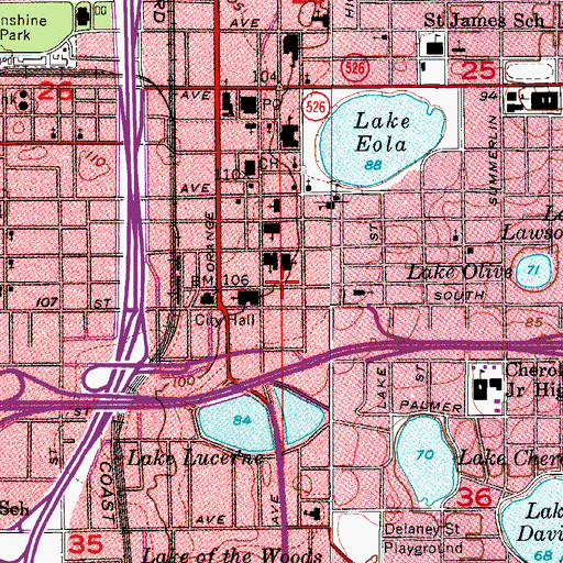 Topographic Map of First United Methodist Church of Downtown Orlando, FL