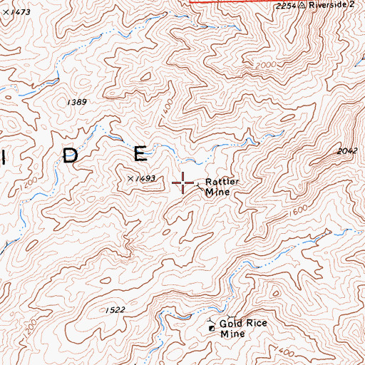Topographic Map of Rattler Mine, CA