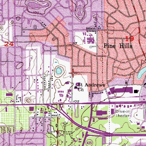 Topographic Map of Pine Hills Church of Christ, FL