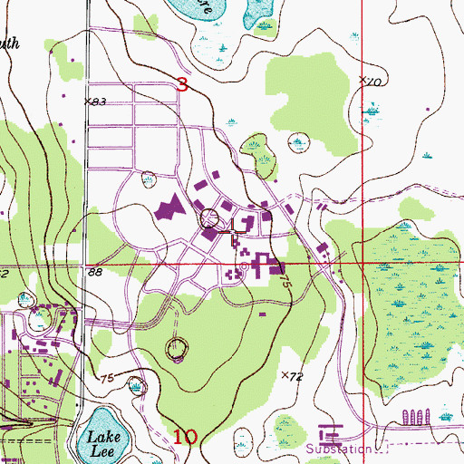 Topographic Map of Lake Hall, FL