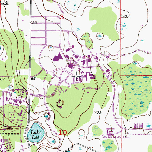 Topographic Map of Polk Hall, FL