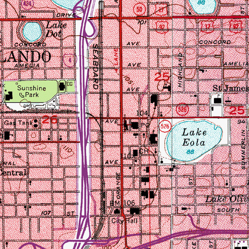 Topographic Map of Catholic Cathedral of Saint James, FL