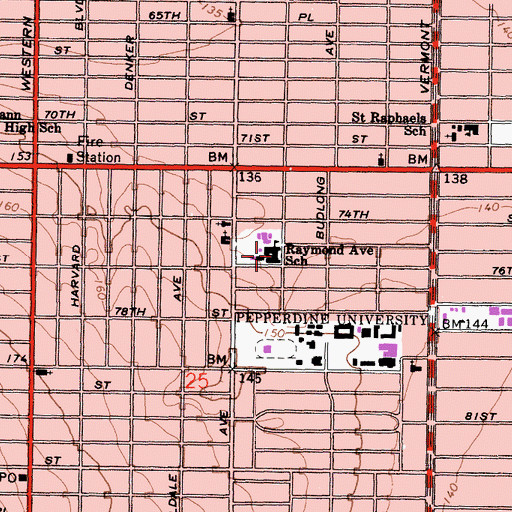 Topographic Map of Raymond Avenue Elementary School, CA