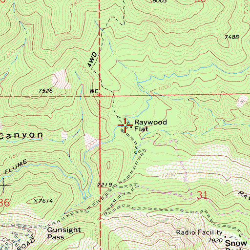 Topographic Map of Raywood Flat, CA