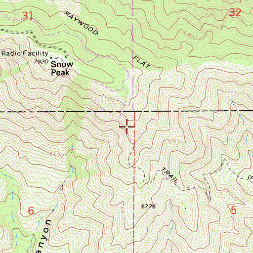 Topographic Map of Raywood Flat Trail, CA