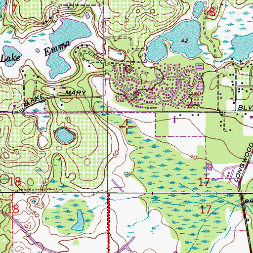 Topographic Map of Lake Mary Village Shopping Center, FL