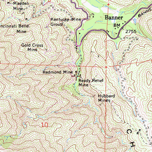 Topographic Map of Ready Relief Mine, CA