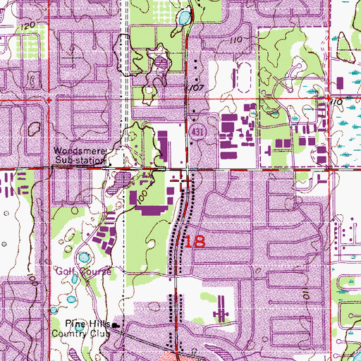 Topographic Map of Sliver Pines Village Shopping Center, FL