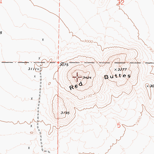 Topographic Map of Red Buttes, CA