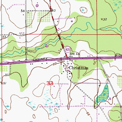 Topographic Map of Christmas Post Office, FL