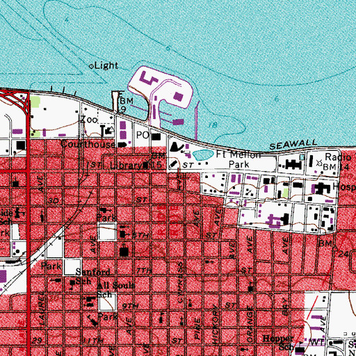 Topographic Map of Sanford Post Office, FL