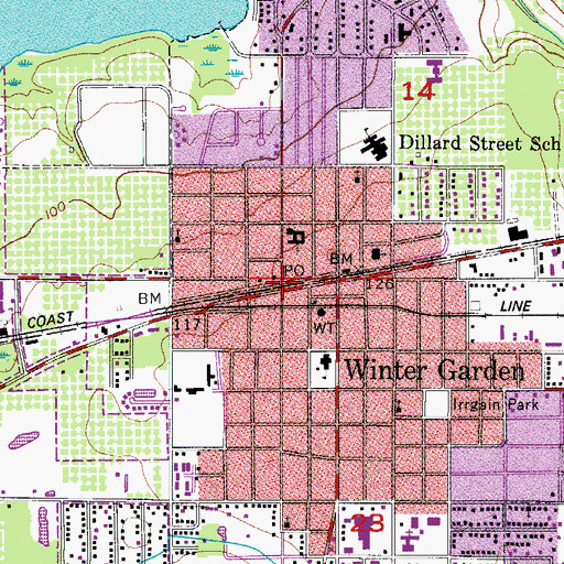 Topographic Map of Winter Garden Main Post Office, FL