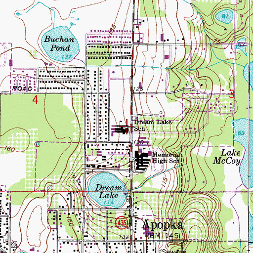 Topographic Map of Dream Lake Elementary School, FL