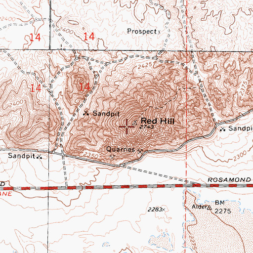 Topographic Map of Red Hill, CA