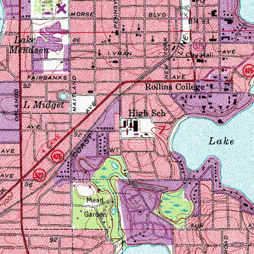 Topographic Map of Winter Park High School Freshman Campus, FL