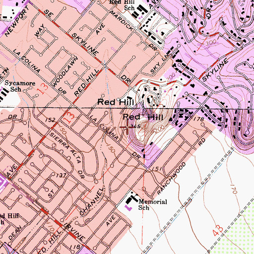 Topographic Map of Red Hill, CA